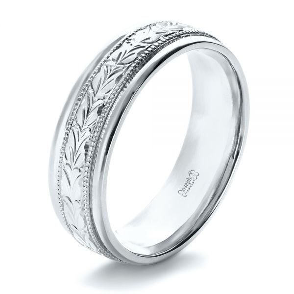 14k White Gold 14k White Gold Custom Hand Engraved Band - Three-Quarter View -  1411