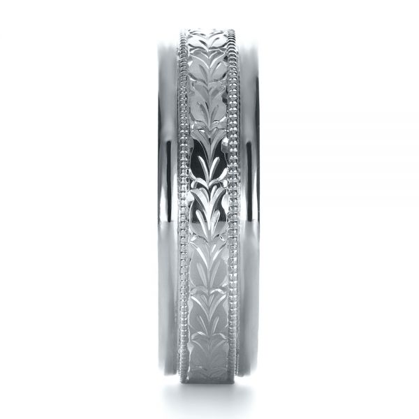 14k White Gold 14k White Gold Custom Hand Engraved Band - Side View -  1411