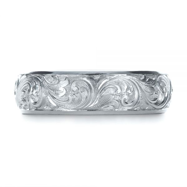 14k White Gold 14k White Gold Custom Hand Engraved Band - Top View -  1376