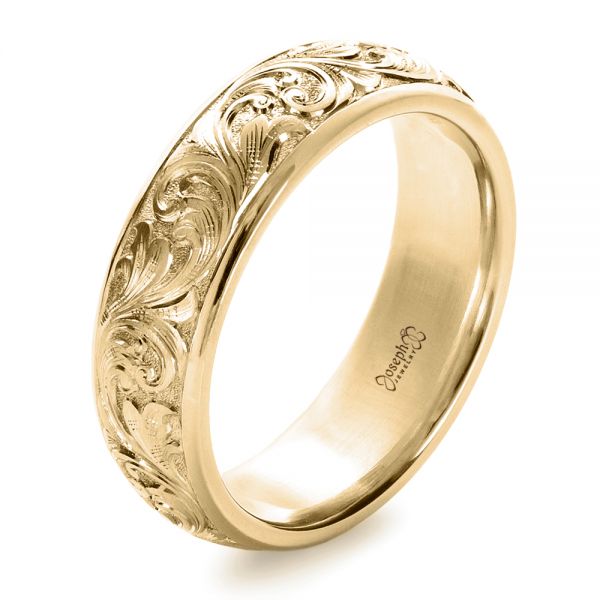 14k Yellow Gold 14k Yellow Gold Custom Hand Engraved Band - Three-Quarter View -  1376