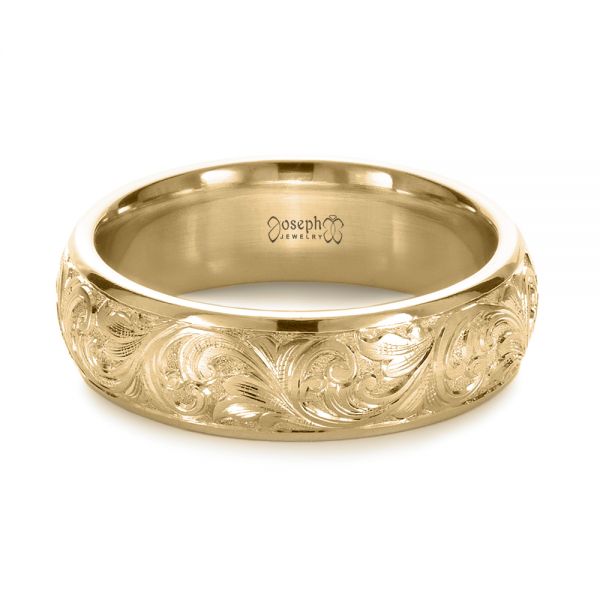14k Yellow Gold 14k Yellow Gold Custom Hand Engraved Band - Flat View - 1376