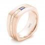 14k Rose Gold 14k Rose Gold Custom Hand Engraved Blue Sapphire Men's Band - Three-Quarter View -  102998 - Thumbnail