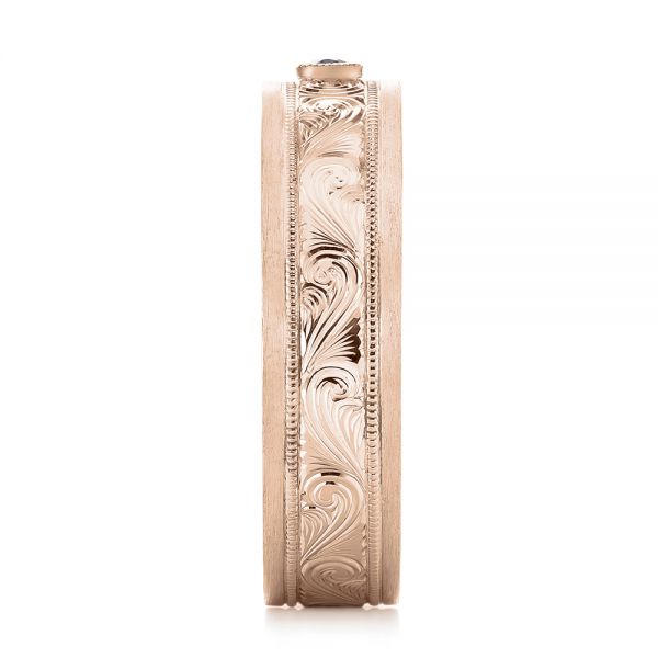 14k Rose Gold 14k Rose Gold Custom Hand Engraved Blue Sapphire Men's Band - Side View - 104825