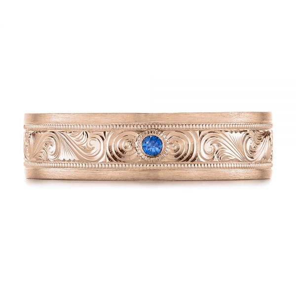 18k Rose Gold 18k Rose Gold Custom Hand Engraved Blue Sapphire Men's Band - Top View -  104825