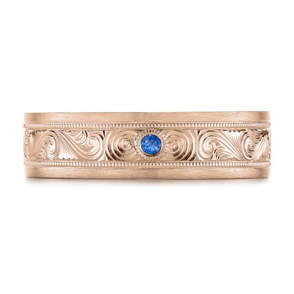 14k Rose Gold 14k Rose Gold Custom Hand Engraved Blue Sapphire Men's Band - Top View -  104825