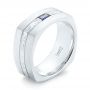  Platinum Platinum Custom Hand Engraved Blue Sapphire Men's Band - Three-Quarter View -  102998 - Thumbnail