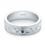 14k White Gold 14k White Gold Custom Hand Engraved Blue Sapphire Men's Band - Flat View -  104825 - Thumbnail