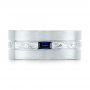 14k White Gold Custom Hand Engraved Blue Sapphire Men's Band - Top View -  102998 - Thumbnail