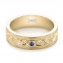 18k Yellow Gold 18k Yellow Gold Custom Hand Engraved Blue Sapphire Men's Band - Flat View -  104825 - Thumbnail