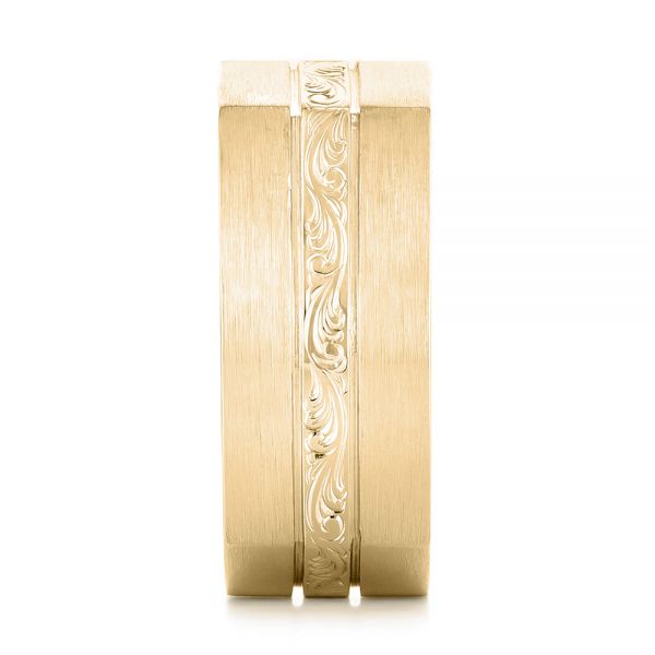 18k Yellow Gold 18k Yellow Gold Custom Hand Engraved Blue Sapphire Men's Band - Side View - 102998