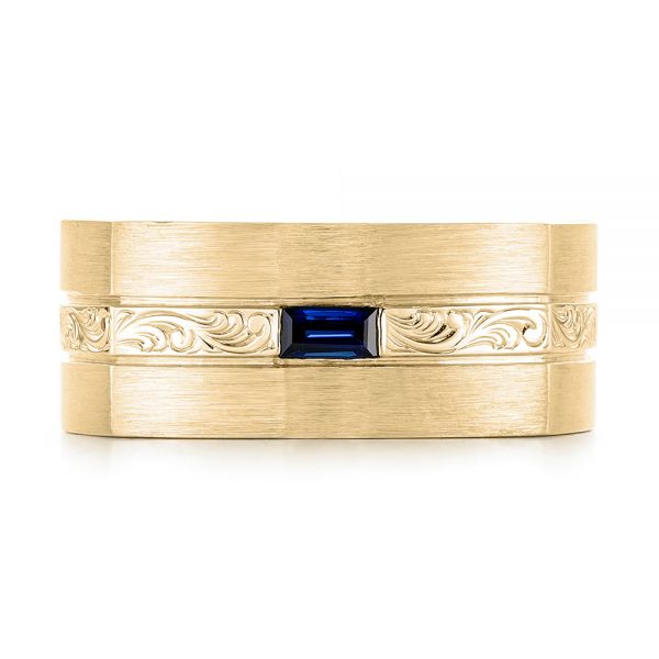 18k Yellow Gold 18k Yellow Gold Custom Hand Engraved Blue Sapphire Men's Band - Top View -  102998