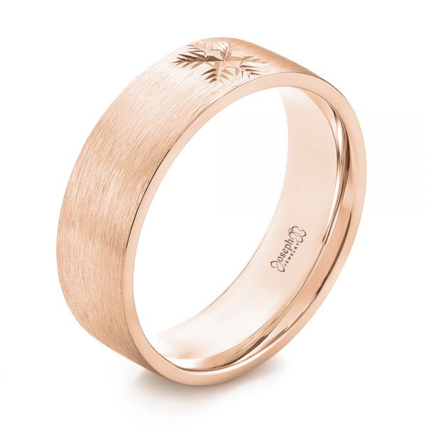 18k Rose Gold 18k Rose Gold Custom Hand Engraved Brushed Men's Wedding Band - Three-Quarter View -  103449