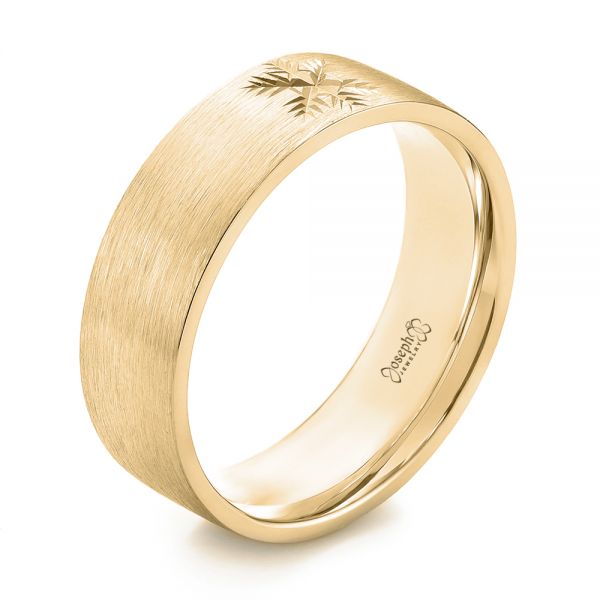 18k Yellow Gold 18k Yellow Gold Custom Hand Engraved Brushed Men's Wedding Band - Three-Quarter View -  103449