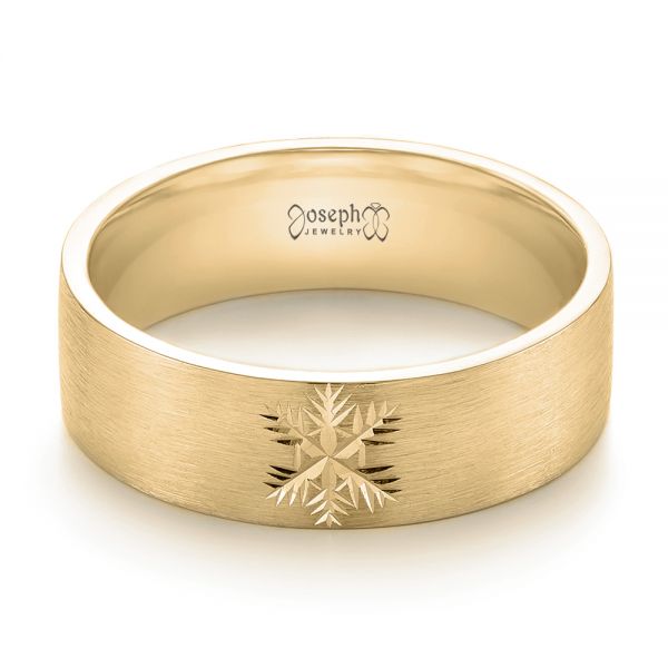 14k Yellow Gold 14k Yellow Gold Custom Hand Engraved Brushed Men's Wedding Band - Flat View - 103449