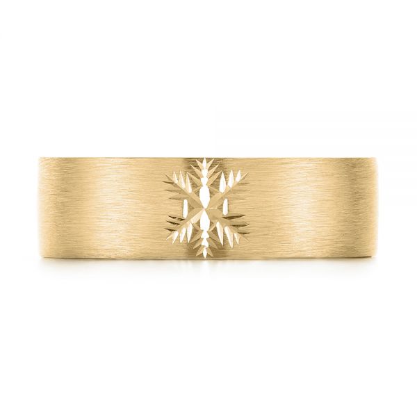 14k Yellow Gold 14k Yellow Gold Custom Hand Engraved Brushed Men's Wedding Band - Top View - 103449