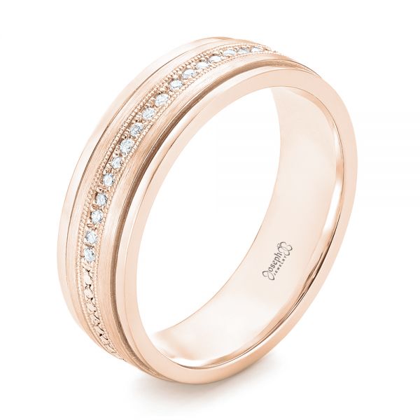 14k Rose Gold 14k Rose Gold Custom Hand Engraved Diamond Men's Band - Three-Quarter View -  102977