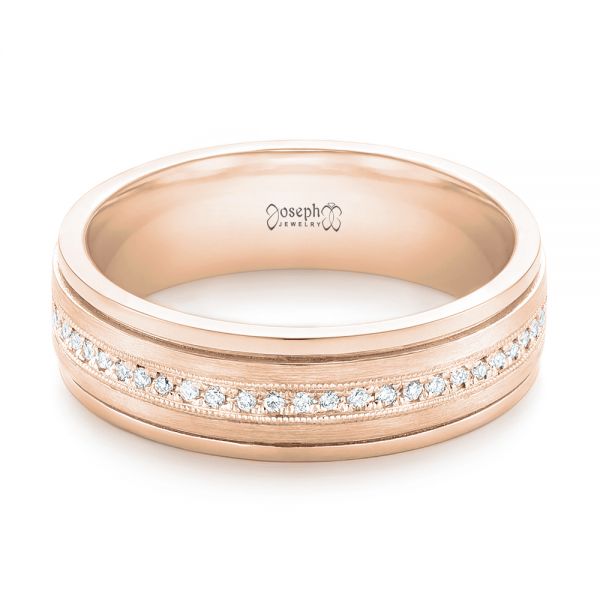 14k Rose Gold 14k Rose Gold Custom Hand Engraved Diamond Men's Band - Flat View - 102977