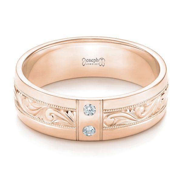 14k Rose Gold 14k Rose Gold Custom Hand Engraved Diamond Men's Band - Flat View - 103598