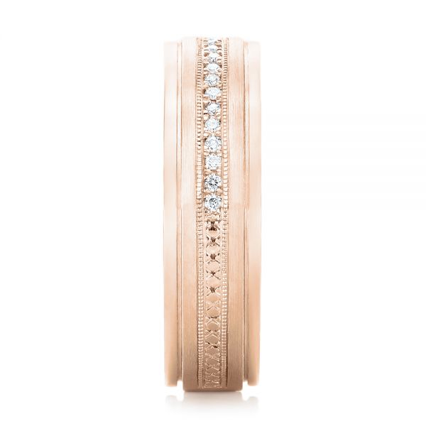 14k Rose Gold 14k Rose Gold Custom Hand Engraved Diamond Men's Band - Side View - 102977