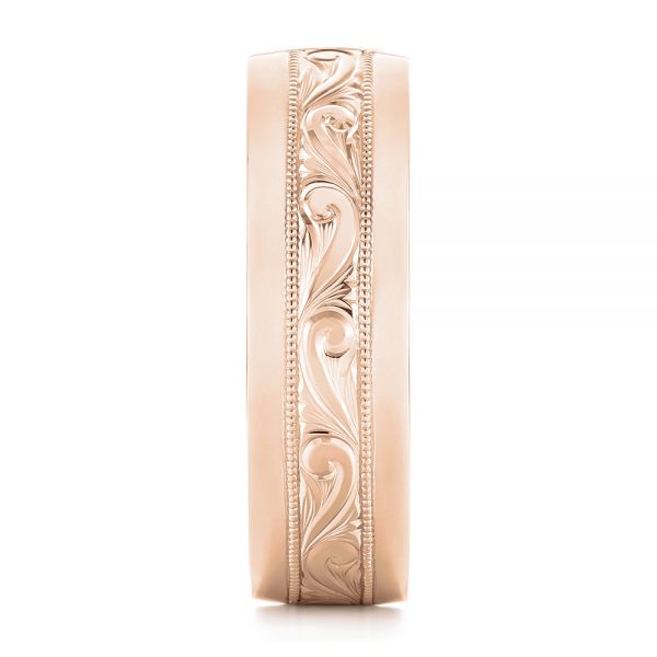 14k Rose Gold 14k Rose Gold Custom Hand Engraved Diamond Men's Band - Side View - 103598