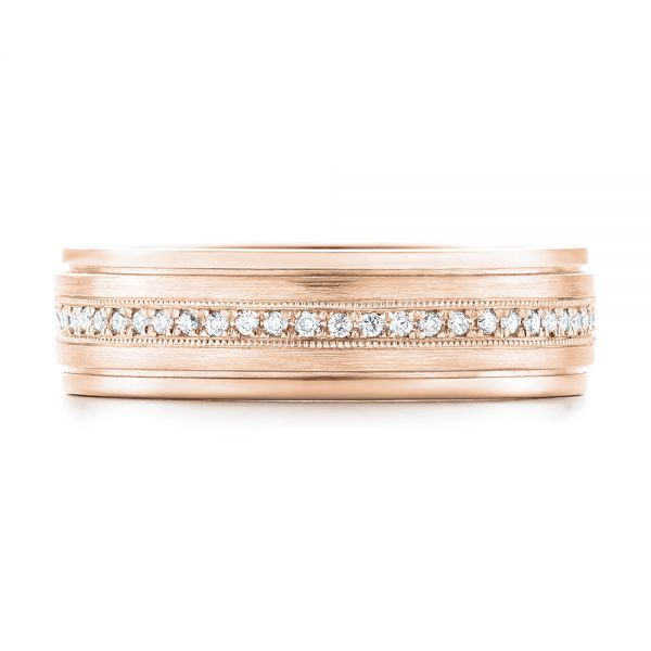 14k Rose Gold 14k Rose Gold Custom Hand Engraved Diamond Men's Band - Top View - 102977