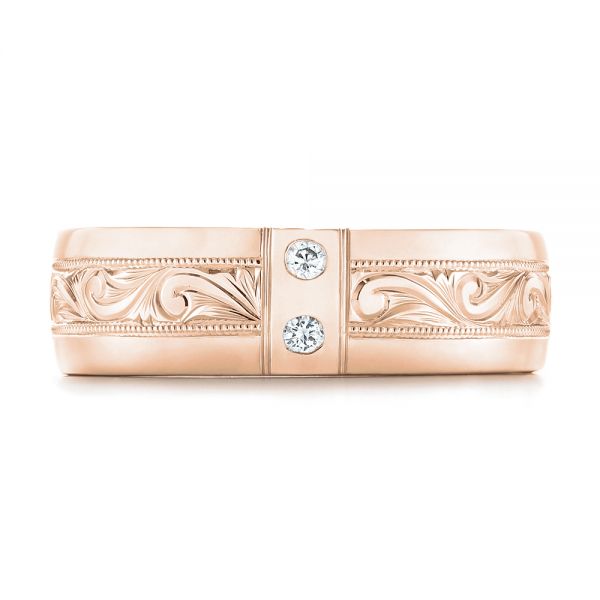 14k Rose Gold 14k Rose Gold Custom Hand Engraved Diamond Men's Band - Top View - 103598