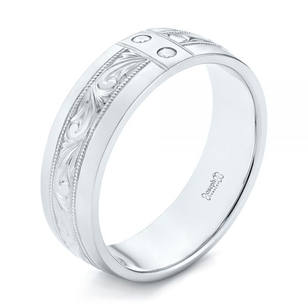  Platinum Custom Hand Engraved Diamond Men's Band - Three-Quarter View -  103598