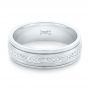 14k White Gold Custom Hand Engraved Diamond Men's Band - Flat View -  102977 - Thumbnail