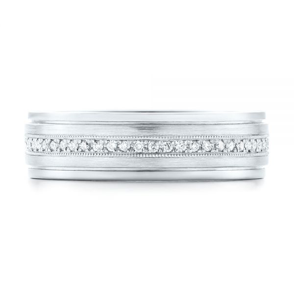 14k White Gold Custom Hand Engraved Diamond Men's Band - Top View -  102977