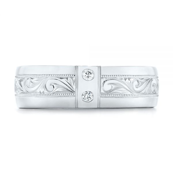  Platinum Custom Hand Engraved Diamond Men's Band - Top View -  103598