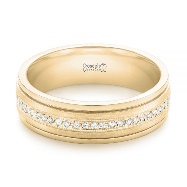 14k Yellow Gold 14k Yellow Gold Custom Hand Engraved Diamond Men's Band - Flat View - 102977