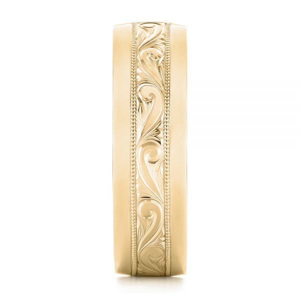 14k Yellow Gold 14k Yellow Gold Custom Hand Engraved Diamond Men's Band - Side View - 103598