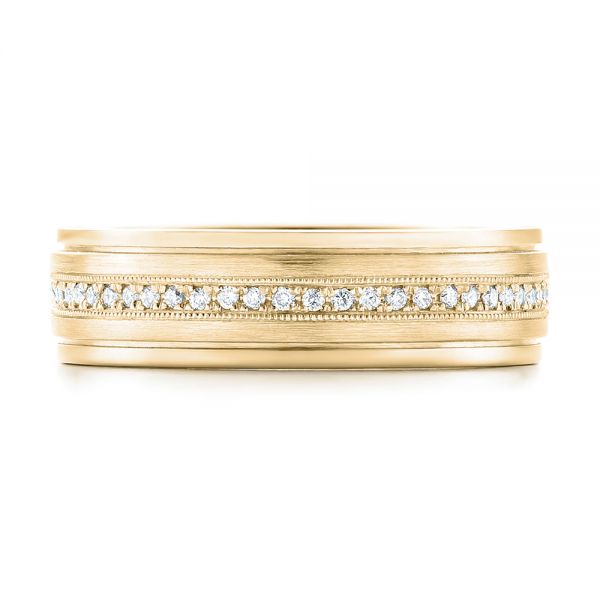 14k Yellow Gold 14k Yellow Gold Custom Hand Engraved Diamond Men's Band - Top View - 102977