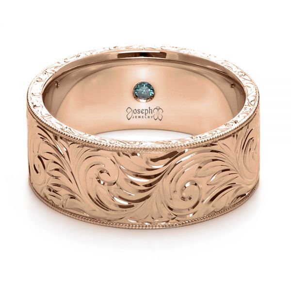 14k Rose Gold 14k Rose Gold Custom Hand-engraved Hidden Blue Diamond Ring - Flat View - 1122