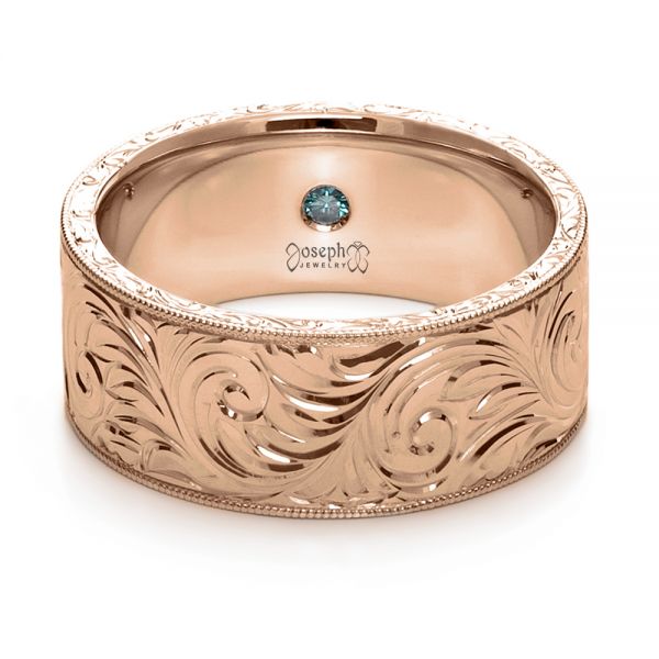 14k Rose Gold 14k Rose Gold Custom Hand-engraved Hidden Blue Diamond Ring - Flat View -  1122