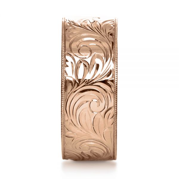 14k Rose Gold 14k Rose Gold Custom Hand-engraved Hidden Blue Diamond Ring - Side View - 1122