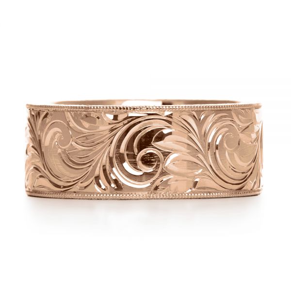 14k Rose Gold 14k Rose Gold Custom Hand-engraved Hidden Blue Diamond Ring - Top View - 1122