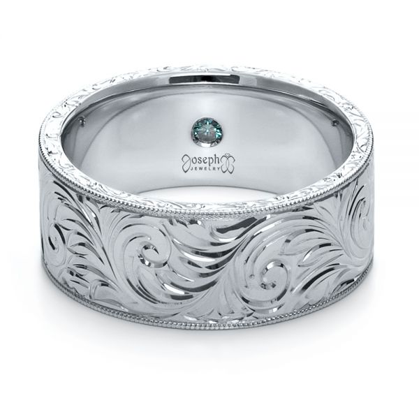  Platinum Platinum Custom Hand-engraved Hidden Blue Diamond Ring - Flat View -  1122