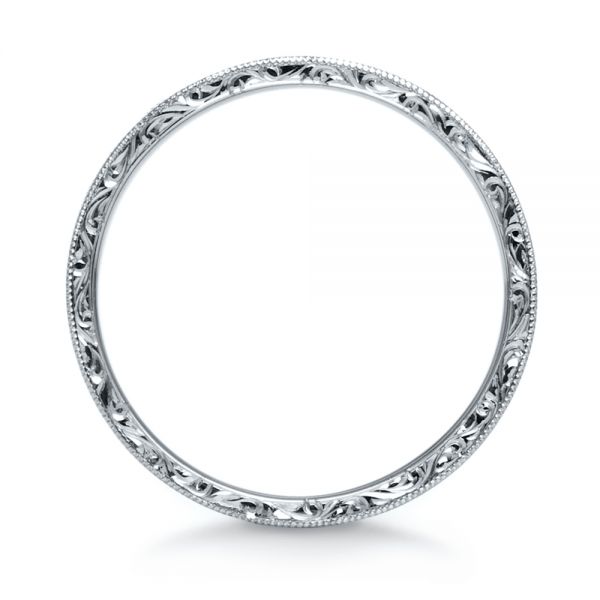 18k White Gold 18k White Gold Custom Hand-engraved Hidden Blue Diamond Ring - Front View -  1122