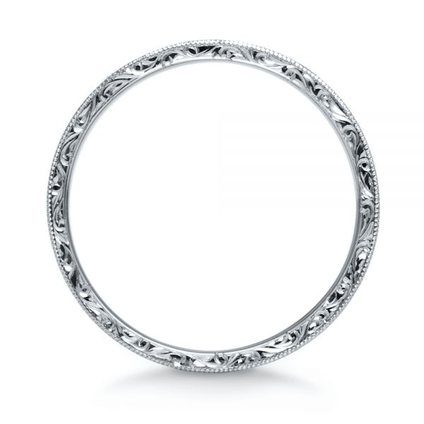 14k White Gold 14k White Gold Custom Hand-engraved Hidden Blue Diamond Ring - Front View -  1122