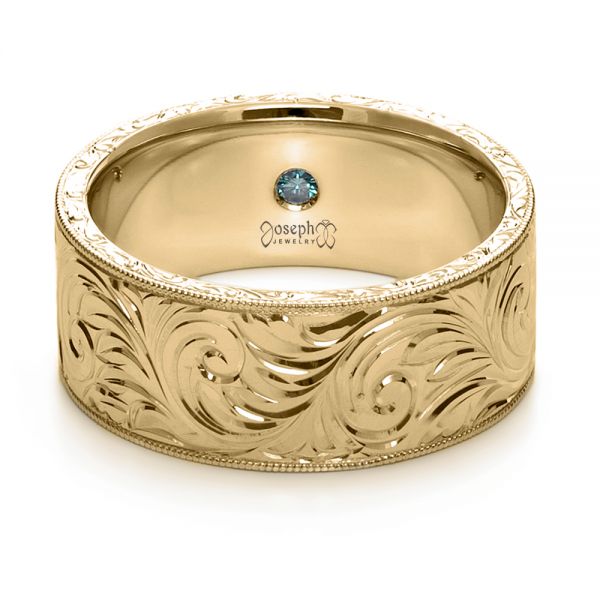 18k Yellow Gold 18k Yellow Gold Custom Hand-engraved Hidden Blue Diamond Ring - Flat View -  1122