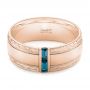 18k Rose Gold 18k Rose Gold Custom Hand Engraved London Blue Topaz Men's Band - Flat View -  104028 - Thumbnail