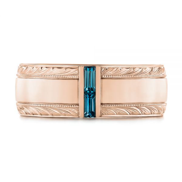 18k Rose Gold 18k Rose Gold Custom Hand Engraved London Blue Topaz Men's Band - Top View -  104028