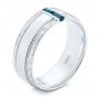 14k White Gold Custom Hand Engraved London Blue Topaz Men's Band - Three-Quarter View -  104028 - Thumbnail