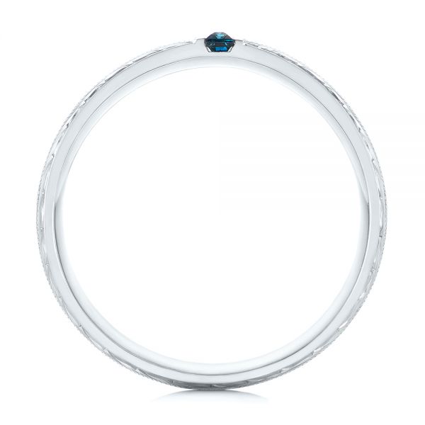 18k White Gold 18k White Gold Custom Hand Engraved London Blue Topaz Men's Band - Front View -  104028