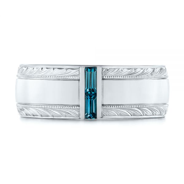  Platinum Platinum Custom Hand Engraved London Blue Topaz Men's Band - Top View -  104028