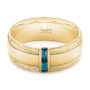 18k Yellow Gold 18k Yellow Gold Custom Hand Engraved London Blue Topaz Men's Band - Flat View -  104028 - Thumbnail