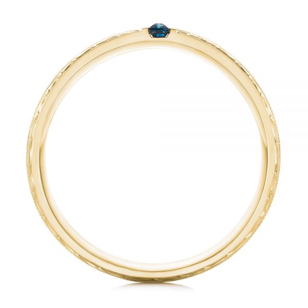 14k Yellow Gold 14k Yellow Gold Custom Hand Engraved London Blue Topaz Men's Band - Front View -  104028