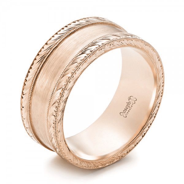 18k Rose Gold 18k Rose Gold Custom Hand Engraved Men's Band - Three-Quarter View -  103038