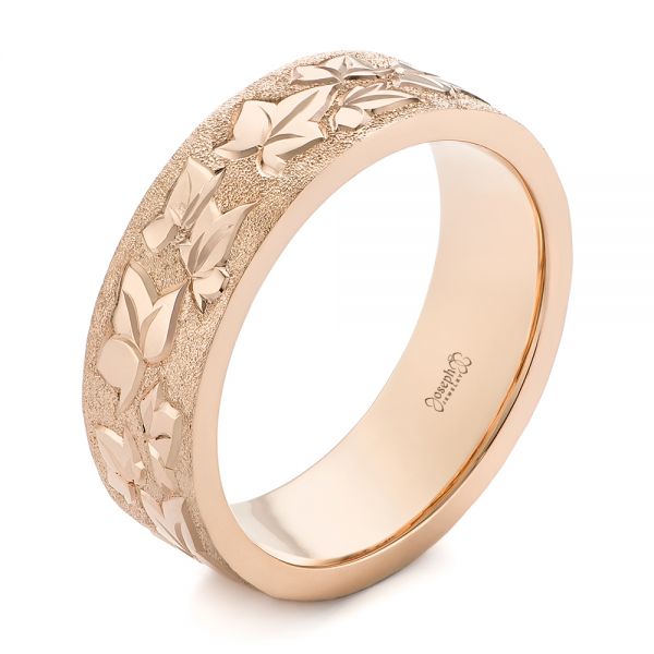 14k Rose Gold 14k Rose Gold Custom Hand Engraved Men's Band - Three-Quarter View -  104260